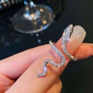 Rhinestone Snake Design Cuff Ring Copper